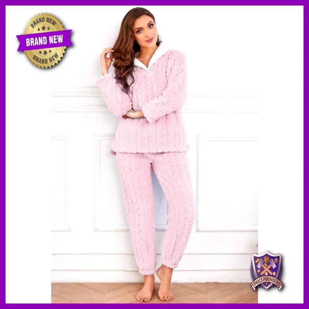 Soft Plush Fleece Pajama Set Women's 2-Piece Winter Sleepwear Loungewear